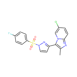 Cc1nc2ccc(Cl)cn2c1-c1ccn(S(=O)(=O)c2ccc(F)cc2)n1 ZINC000028640119