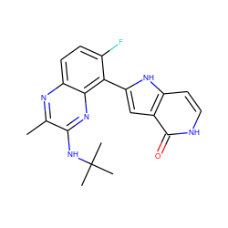 Cc1nc2ccc(F)c(-c3cc4c(=O)[nH]ccc4[nH]3)c2nc1NC(C)(C)C ZINC000222332457