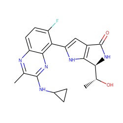 Cc1nc2ccc(F)c(-c3cc4c([nH]3)[C@H]([C@@H](C)O)NC4=O)c2nc1NC1CC1 ZINC000214276792