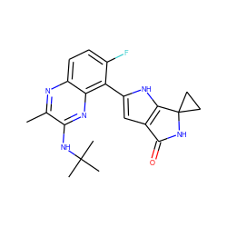 Cc1nc2ccc(F)c(-c3cc4c([nH]3)C3(CC3)NC4=O)c2nc1NC(C)(C)C ZINC000206128374