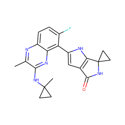 Cc1nc2ccc(F)c(-c3cc4c([nH]3)C3(CC3)NC4=O)c2nc1NC1(C)CC1 ZINC000222387438