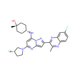 Cc1nc2ccc(F)cc2nc1-c1cc2nc(N3CC[C@H](F)C3)cc(N[C@H]3CC[C@@](C)(O)CC3)n2n1 ZINC000261097056