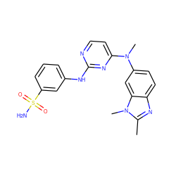 Cc1nc2ccc(N(C)c3ccnc(Nc4cccc(S(N)(=O)=O)c4)n3)cc2n1C ZINC000040916511