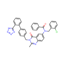 Cc1nc2ccc(N(Cc3ccccc3Cl)C(=O)c3ccccc3)cc2c(=O)n1Cc1ccc(-c2ccccc2-c2nnn[nH]2)cc1 ZINC000029249485