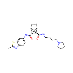 Cc1nc2ccc(NC(=O)[C@@H]3[C@@H]4C=C[C@H]([C@H]3C(=O)NCCCCN3CCCC3)C43CC3)cc2s1 ZINC000653764979