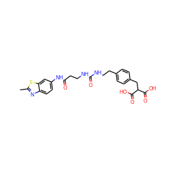 Cc1nc2ccc(NC(=O)CCNC(=O)NCCc3ccc(CC(C(=O)O)C(=O)O)cc3)cc2s1 ZINC000084672206