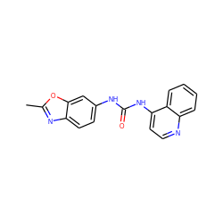 Cc1nc2ccc(NC(=O)Nc3ccnc4ccccc34)cc2o1 ZINC000029556704