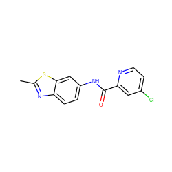 Cc1nc2ccc(NC(=O)c3cc(Cl)ccn3)cc2s1 ZINC000005269648