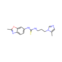 Cc1nc2ccc(NC(=S)NCCCn3cncc3C)cc2o1 ZINC000096271483