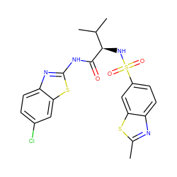 Cc1nc2ccc(S(=O)(=O)N[C@@H](C(=O)Nc3nc4ccc(Cl)cc4s3)C(C)C)cc2s1 ZINC000008671680