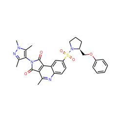 Cc1nc2ccc(S(=O)(=O)N3CCC[C@H]3COc3ccccc3)cc2c2c1C(=O)N(c1c(C)nn(C)c1C)C2=O ZINC000028349906