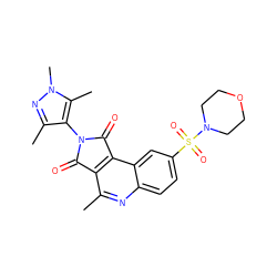 Cc1nc2ccc(S(=O)(=O)N3CCOCC3)cc2c2c1C(=O)N(c1c(C)nn(C)c1C)C2=O ZINC000014947217