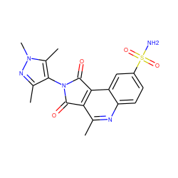 Cc1nc2ccc(S(N)(=O)=O)cc2c2c1C(=O)N(c1c(C)nn(C)c1C)C2=O ZINC000014947212