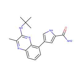 Cc1nc2cccc(-c3c[nH]c(C(N)=O)c3)c2nc1NC(C)(C)C ZINC000222427362