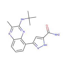 Cc1nc2cccc(-c3cc(C(N)=O)[nH]n3)c2nc1NC(C)(C)C ZINC000222335268