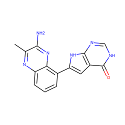 Cc1nc2cccc(-c3cc4c(=O)[nH]cnc4[nH]3)c2nc1N ZINC000222214146