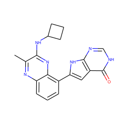 Cc1nc2cccc(-c3cc4c(=O)[nH]cnc4[nH]3)c2nc1NC1CCC1 ZINC000222222490