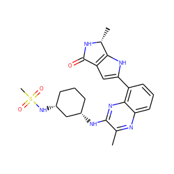 Cc1nc2cccc(-c3cc4c([nH]3)[C@@H](C)NC4=O)c2nc1N[C@H]1CCC[C@@H](NS(C)(=O)=O)C1 ZINC000223435179