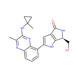 Cc1nc2cccc(-c3cc4c([nH]3)[C@H](CO)NC4=O)c2nc1NC1(C)CC1 ZINC000206088349