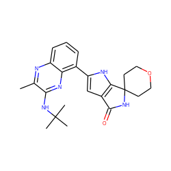 Cc1nc2cccc(-c3cc4c([nH]3)C3(CCOCC3)NC4=O)c2nc1NC(C)(C)C ZINC000223434303