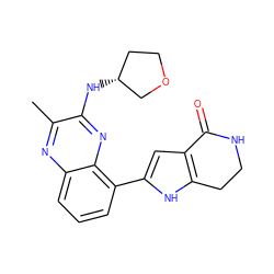 Cc1nc2cccc(-c3cc4c([nH]3)CCNC4=O)c2nc1N[C@@H]1CCOC1 ZINC000222420041