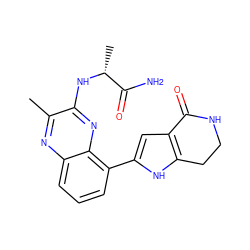 Cc1nc2cccc(-c3cc4c([nH]3)CCNC4=O)c2nc1N[C@H](C)C(N)=O ZINC000222388642