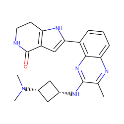 Cc1nc2cccc(-c3cc4c([nH]3)CCNC4=O)c2nc1N[C@H]1C[C@@H](N(C)C)C1 ZINC001772639354