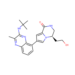 Cc1nc2cccc(-c3cc4n(c3)[C@H](CCO)CNC4=O)c2nc1NC(C)(C)C ZINC000222423599