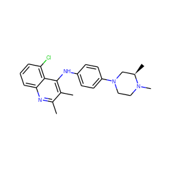 Cc1nc2cccc(Cl)c2c(Nc2ccc(N3CCN(C)[C@H](C)C3)cc2)c1C ZINC000052961987