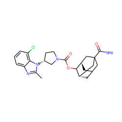 Cc1nc2cccc(Cl)c2n1[C@@H]1CCN(C(=O)OC2[C@H]3CC4C[C@H]2CC(C(N)=O)(C4)C3)C1 ZINC000147332436