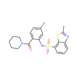 Cc1nc2cccc(S(=O)(=O)Nc3cc(Br)ccc3C(=O)N3CCCCC3)c2s1 ZINC000029062924