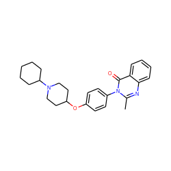 Cc1nc2ccccc2c(=O)n1-c1ccc(OC2CCN(C3CCCCC3)CC2)cc1 ZINC000038268694