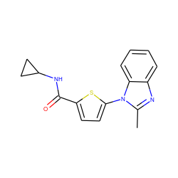 Cc1nc2ccccc2n1-c1ccc(C(=O)NC2CC2)s1 ZINC000084602505