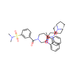 Cc1nc2ccccc2n1C1C[C@@H]2CC[C@H](C1)N2CCC1(c2ccccc2)CCN(C(=O)c2cccc(S(=O)(=O)N(C)C)c2)CC1 ZINC000071295870