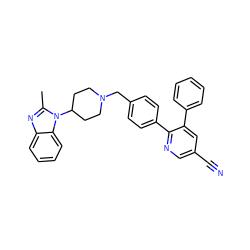 Cc1nc2ccccc2n1C1CCN(Cc2ccc(-c3ncc(C#N)cc3-c3ccccc3)cc2)CC1 ZINC000014957986