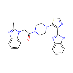 Cc1nc2ccccc2n1CC(=O)N1CCN(c2scnc2-c2nc3ccccc3[nH]2)CC1 ZINC000205456662