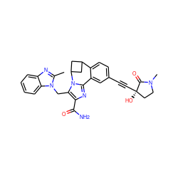 Cc1nc2ccccc2n1Cc1c(C(N)=O)nc2n1C1CC(C1)c1ccc(C#C[C@]3(O)CCN(C)C3=O)cc1-2 ZINC000219426989