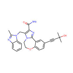 Cc1nc2ccccc2n1Cc1c(C(N)=O)nc2n1CCOc1ccc(C#CC(C)(C)O)cc1-2 ZINC000215754546