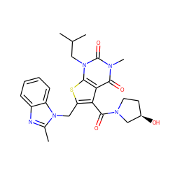 Cc1nc2ccccc2n1Cc1sc2c(c1C(=O)N1CC[C@@H](O)C1)c(=O)n(C)c(=O)n2CC(C)C ZINC000014977721