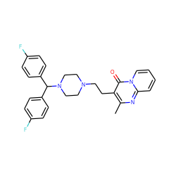 Cc1nc2ccccn2c(=O)c1CCN1CCN(C(c2ccc(F)cc2)c2ccc(F)cc2)CC1 ZINC000036286972