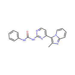 Cc1nc2ccccn2c1-c1ccnc(NC(=O)Nc2ccccc2)n1 ZINC000013538402