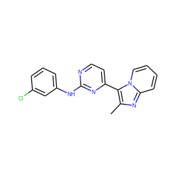 Cc1nc2ccccn2c1-c1ccnc(Nc2cccc(Cl)c2)n1 ZINC000014945884