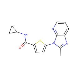 Cc1nc2cccnc2n1-c1ccc(C(=O)NC2CC2)s1 ZINC000169701613