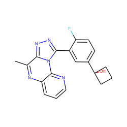 Cc1nc2cccnc2n2c(-c3cc(C4(O)CCC4)ccc3F)nnc12 ZINC000145743641