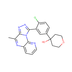 Cc1nc2cccnc2n2c(-c3cc(C4(O)CCOCC4)ccc3Cl)nnc12 ZINC000145745341