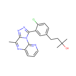 Cc1nc2cccnc2n2c(-c3cc(CCC(C)(C)O)ccc3Cl)nnc12 ZINC000145736871