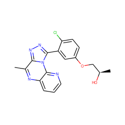 Cc1nc2cccnc2n2c(-c3cc(OC[C@@H](C)O)ccc3Cl)nnc12 ZINC000145709063