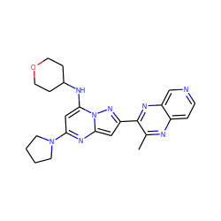 Cc1nc2ccncc2nc1-c1cc2nc(N3CCCC3)cc(NC3CCOCC3)n2n1 ZINC000072316500