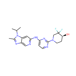 Cc1nc2cnc(Nc3ccnc(N4CC[C@H](O)C(F)(F)C4)n3)cc2n1C(C)C ZINC000653768487