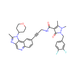 Cc1nc2cnc3ccc(C#CCNC(=O)c4c(C)n(C)n(Cc5ccc(F)c(F)c5)c4=O)cc3c2n1C1CCOCC1 ZINC000169710265